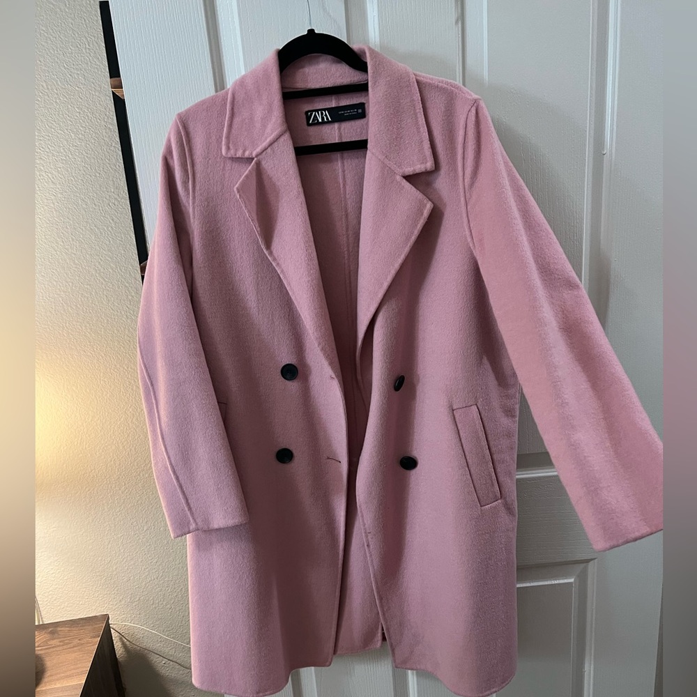 Zara Pink Double-Breasted Wool-Blend Coat - Picture 3 of 4